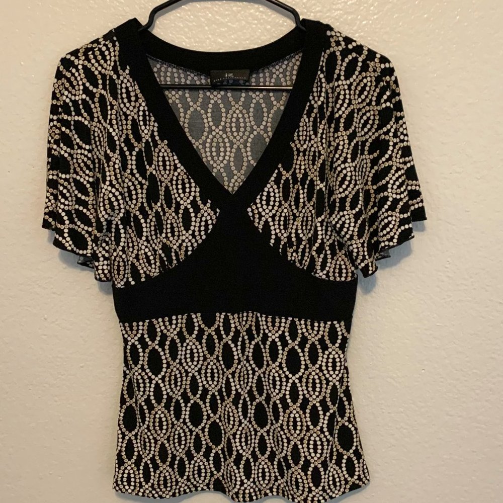 IZ Byer California Black and White Fitted Blouse (L) Large